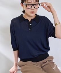 CROSS FUNCTION | 《洗える》サマ美え 配色サマーニットポロトップス【CROSS FUNCTION/クロスファンクション】(ニット/セーター)