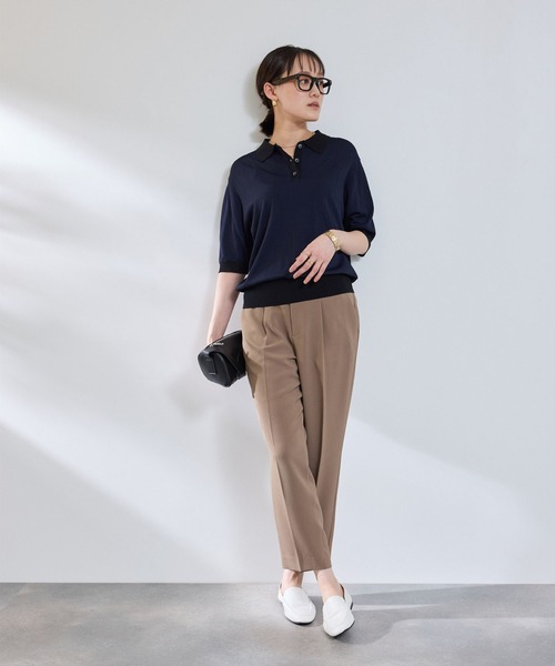 CROSS FUNCTION(クロスファンクション)の「《洗える》サマ美え 配色サマーニットポロトップス【CROSS FUNCTION/クロスファンクション】(ニット/セーター・レディース・レッド/ネイビー・M/LL/L)」の4枚目の写真