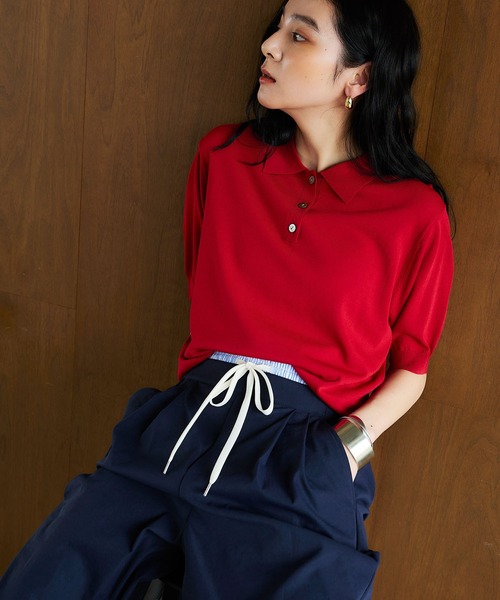 セール】《洗える》サマ美え 配色サマーニットポロトップス【CROSS