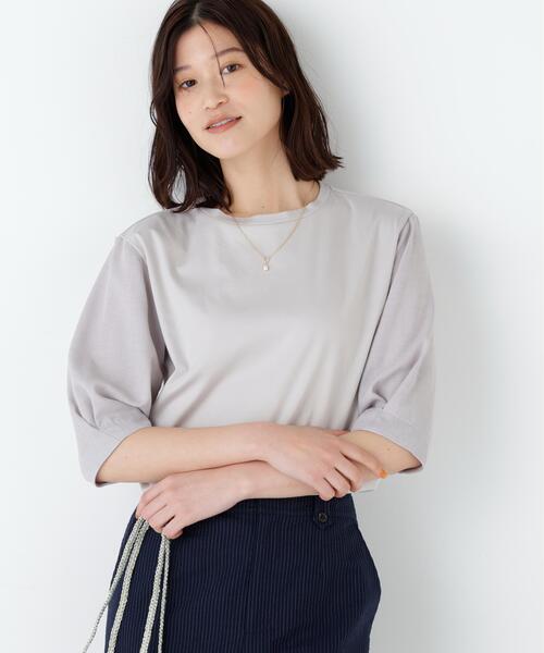 human woman(ヒューマンウーマン)の「◆【ウォッシャブル】布帛コンビカットソー(Tシャツ/カットソー・レディース・ライトグリーン/ネイビー/グレー・MEDIUM)」の5枚目の写真