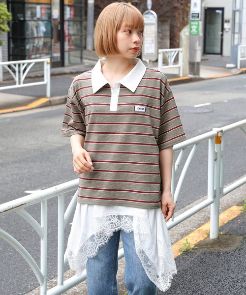 tiptop(ティップトップ)の「ボーダーラガーシャツ(Tシャツ/カットソー・レディース・サックスブルー/チャコールグレー・FREE)」の4枚目の写真