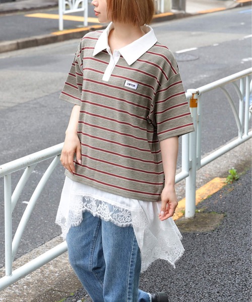 tiptop(ティップトップ)の「ボーダーラガーシャツ(Tシャツ/カットソー・レディース・サックスブルー/チャコールグレー・FREE)」の6枚目の写真
