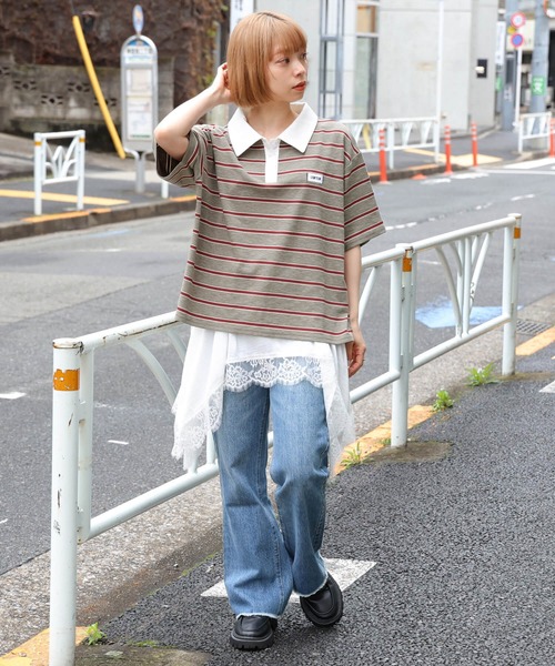 tiptop(ティップトップ)の「ボーダーラガーシャツ(Tシャツ/カットソー・レディース・サックスブルー/チャコールグレー・FREE)」の8枚目の写真