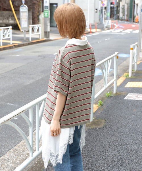 tiptop(ティップトップ)の「ボーダーラガーシャツ(Tシャツ/カットソー・レディース・サックスブルー/チャコールグレー・FREE)」の9枚目の写真