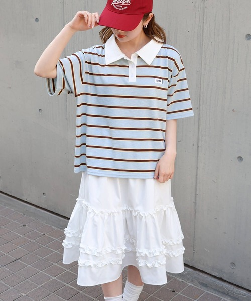 tiptop(ティップトップ)の「ボーダーラガーシャツ(Tシャツ/カットソー・レディース・サックスブルー/チャコールグレー・FREE)」の19枚目の写真
