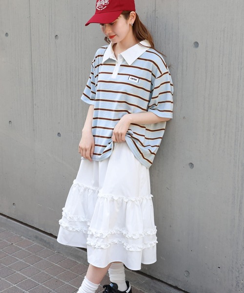 tiptop(ティップトップ)の「ボーダーラガーシャツ(Tシャツ/カットソー・レディース・サックスブルー/チャコールグレー・FREE)」の20枚目の写真