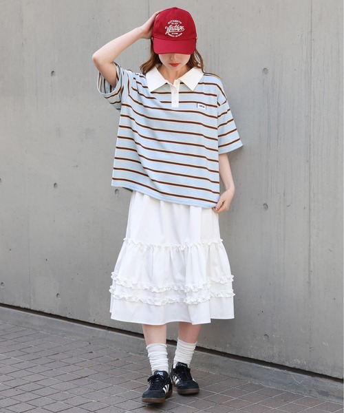 tiptop(ティップトップ)の「ボーダーラガーシャツ(Tシャツ/カットソー・レディース・サックスブルー/チャコールグレー・FREE)」の22枚目の写真