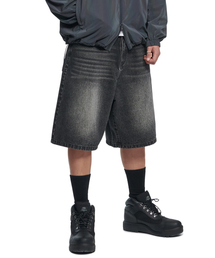 WASHED DENIM HALF PANTS - WASHED BLACK