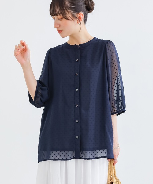 n'OrLABEL(ノアールレーベル)の「【接触冷感】シアードットブラウス(シャツ/ブラウス・レディース・オフホワイト/ライトグリーン/ネイビー・1/2)」の13枚目の写真