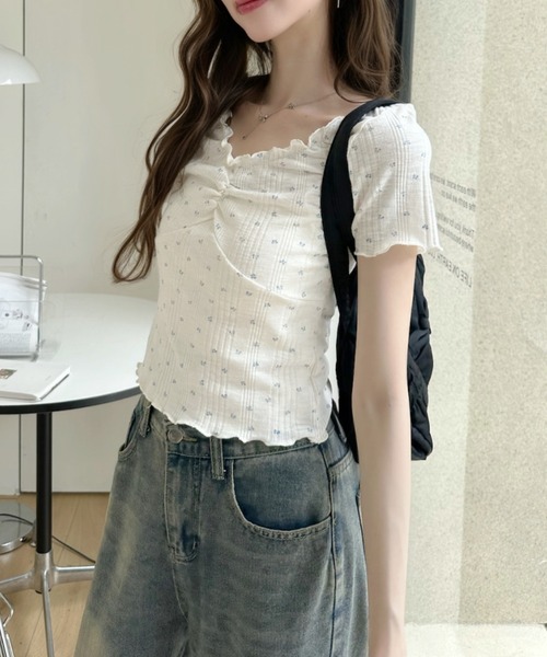 Ada.(エイダ)の「胸元 シャーリング Vネック 半袖 トップス(Tシャツ/カットソー・レディース・ピンク/アイボリー/ブルー・FREE)」の7枚目の写真