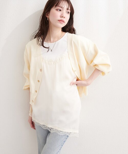 natural couture(ナチュラルクチュール)の「アシメサテンレースドッキングT(Tシャツ/カットソー・レディース・グレー/オフホワイト/ブラック・FREE)」の7枚目の写真