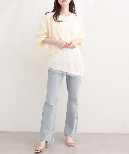 natural couture(ナチュラルクチュール)の「アシメサテンレースドッキングT(Tシャツ/カットソー・レディース・グレー/オフホワイト/ブラック・FREE)」の6枚目の写真