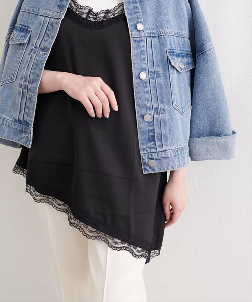 natural couture(ナチュラルクチュール)の「アシメサテンレースドッキングT(Tシャツ/カットソー・レディース・グレー/オフホワイト/ブラック・FREE)」の22枚目の写真