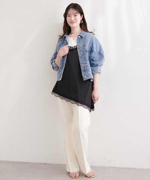 natural couture(ナチュラルクチュール)の「アシメサテンレースドッキングT(Tシャツ/カットソー・レディース・グレー/オフホワイト/ブラック・FREE)」の20枚目の写真