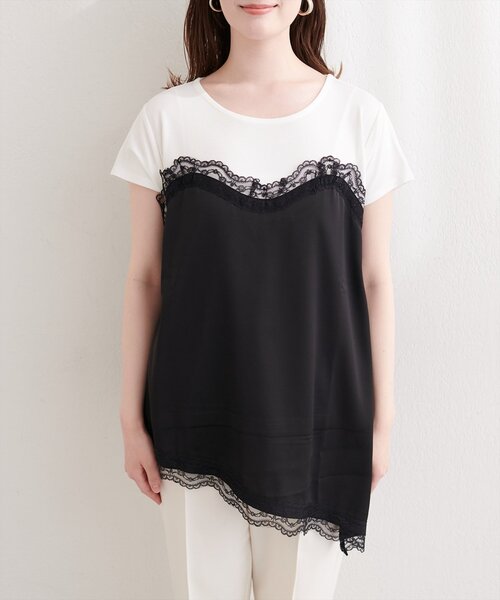 natural couture(ナチュラルクチュール)の「アシメサテンレースドッキングT(Tシャツ/カットソー・レディース・グレー/オフホワイト/ブラック・FREE)」の19枚目の写真