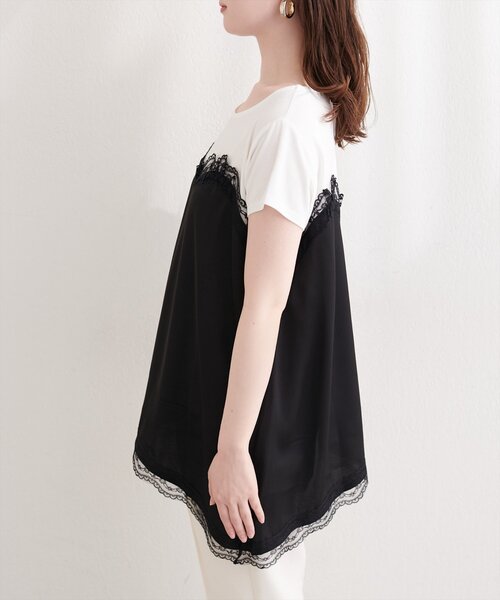 natural couture(ナチュラルクチュール)の「アシメサテンレースドッキングT(Tシャツ/カットソー・レディース・グレー/オフホワイト/ブラック・FREE)」の18枚目の写真