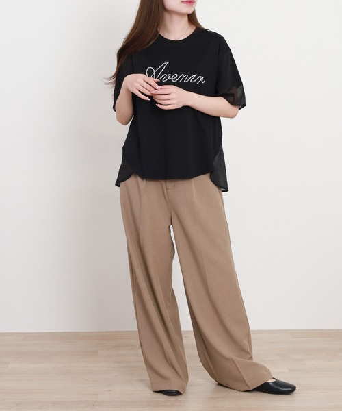 Anna Nicola(アンナニコラ)の「Anna Nicola パールロゴ半袖カットソー(Tシャツ/カットソー・レディース・オフホワイト/グレイッシュベージュ/ブラック・38)」の10枚目の写真