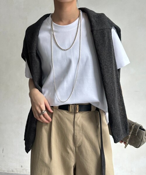 DouDou(ドゥドゥ)の「裾切替半袖プルオーバー(Tシャツ/カットソー・レディース・ライトグレー/オフホワイト/ブラック/イエロー・FREE)」の1枚目の写真