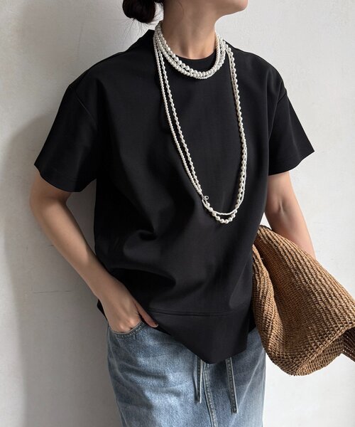 DouDou(ドゥドゥ)の「裾切替半袖プルオーバー(Tシャツ/カットソー・レディース・ライトグレー/オフホワイト/ブラック/イエロー・FREE)」の3枚目の写真