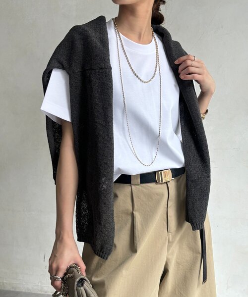 DouDou(ドゥドゥ)の「裾切替半袖プルオーバー(Tシャツ/カットソー・レディース・ライトグレー/オフホワイト/ブラック/イエロー・FREE)」の10枚目の写真