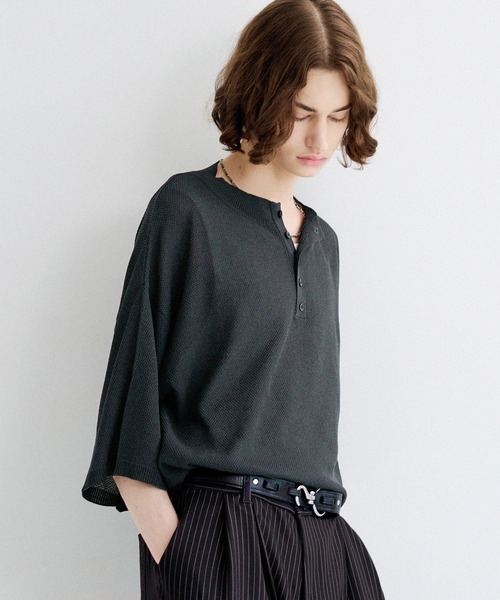 LILL(リル)の「リネンライクヘンリーネック半袖サマーニット(ニット/セーター・メンズ・ブラック/ホワイト/チャコールグレー/ブルーグレー・XL/L/S/M)」の7枚目の写真
