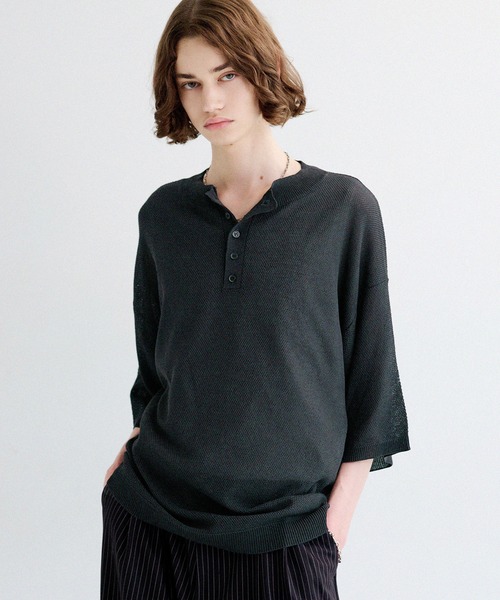 LILL(リル)の「リネンライクヘンリーネック半袖サマーニット(ニット/セーター・メンズ・ブラック/ホワイト/チャコールグレー/ブルーグレー・XL/L/S/M)」の10枚目の写真