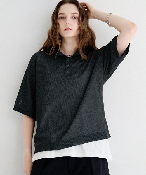 LILL(リル)の「リネンライクヘンリーネック半袖サマーニット(ニット/セーター・メンズ・ブラック/ホワイト/チャコールグレー/ブルーグレー・XL/L/S/M)」の15枚目の写真