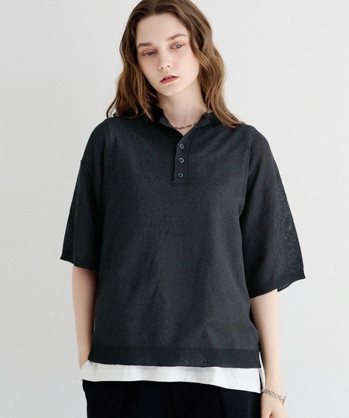LILL(リル)の「リネンライクヘンリーネック半袖サマーニット(ニット/セーター・メンズ・ブラック/ホワイト/チャコールグレー/ブルーグレー・XL/L/S/M)」の16枚目の写真