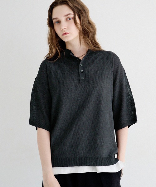 LILL(リル)の「リネンライクヘンリーネック半袖サマーニット(ニット/セーター・メンズ・ブラック/ホワイト/チャコールグレー/ブルーグレー・XL/L/S/M)」の18枚目の写真