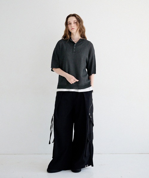 LILL(リル)の「リネンライクヘンリーネック半袖サマーニット(ニット/セーター・メンズ・ブラック/ホワイト/チャコールグレー/ブルーグレー・XL/L/S/M)」の19枚目の写真