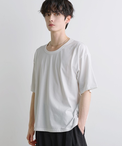 ASTRONOMY(アストロノミー)の「【吸汗速乾/UVカット】シルキータッチUネックボックスTシャツ(Tシャツ/カットソー・メンズ・グレー/チャコール/ホワイト/ブラック・XL/M/L)」の8枚目の写真