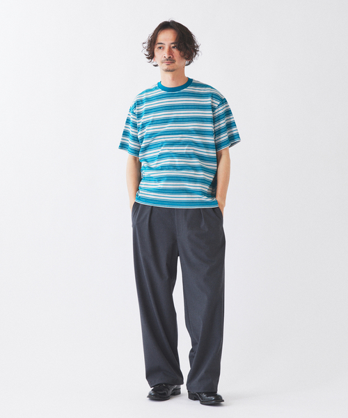 Yonetomi（ヨネトミ）の「米富繊維 / Yonetomi 別注 ガーメントダイ マルチボーダー Tシャツ（Tシャツ/カットソー・メンズ・グレー系その他/モカ/オレンジ・MEDIUM/LARGE）」の17枚目の写真
