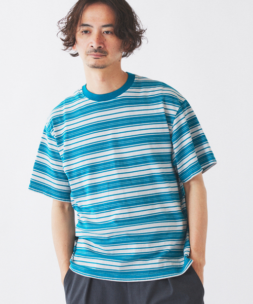 Yonetomi（ヨネトミ）の「米富繊維 / Yonetomi 別注 ガーメントダイ マルチボーダー Tシャツ（Tシャツ/カットソー・メンズ・グレー系その他/モカ/オレンジ・MEDIUM/LARGE）」の11枚目の写真