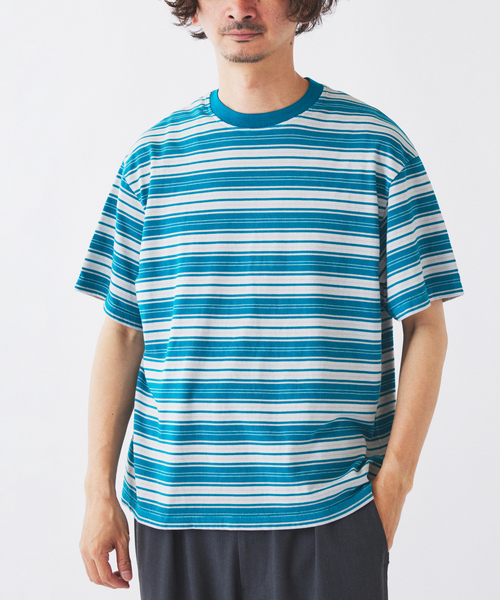 Yonetomi（ヨネトミ）の「米富繊維 / Yonetomi 別注 ガーメントダイ マルチボーダー Tシャツ（Tシャツ/カットソー・メンズ・グレー系その他/モカ/オレンジ・MEDIUM/LARGE）」の12枚目の写真