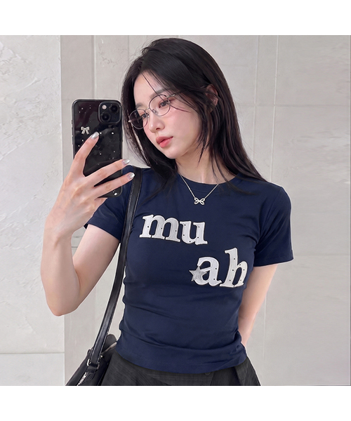 muahmuah（ムーアムーア）の「ドットスターパッチ半袖Tシャツ [6色]（Tシャツ/カットソー・レディース・ホワイト/ブラック/スカイブルー/ネイビー/イエロー/ピンク・FREE）」の4枚目の写真