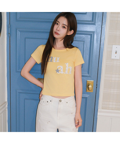 muahmuah（ムーアムーア）の「ドットスターパッチ半袖Tシャツ [6色]（Tシャツ/カットソー・レディース・ホワイト/ブラック/スカイブルー/ネイビー/イエロー/ピンク・FREE）」の5枚目の写真