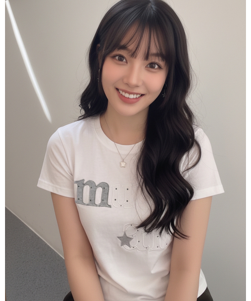 muahmuah（ムーアムーア）の「ドットスターパッチ半袖Tシャツ [6色]（Tシャツ/カットソー・レディース・ホワイト/ブラック/スカイブルー/ネイビー/イエロー/ピンク・FREE）」の8枚目の写真