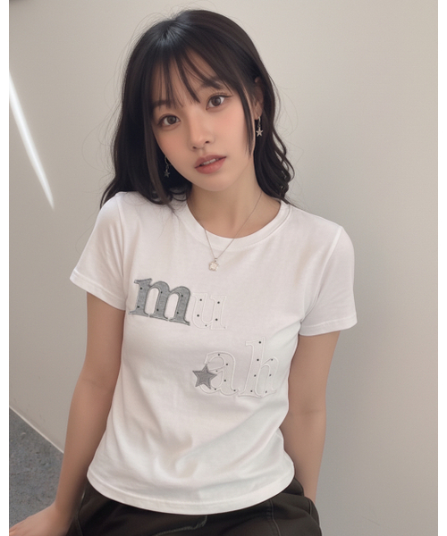 muahmuah（ムーアムーア）の「ドットスターパッチ半袖Tシャツ [6色]（Tシャツ/カットソー・レディース・ホワイト/ブラック/スカイブルー/ネイビー/イエロー/ピンク・FREE）」の9枚目の写真