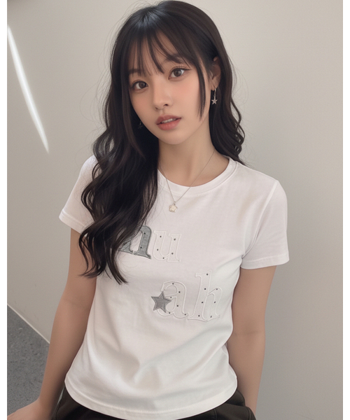 muahmuah（ムーアムーア）の「ドットスターパッチ半袖Tシャツ [6色]（Tシャツ/カットソー・レディース・ホワイト/ブラック/スカイブルー/ネイビー/イエロー/ピンク・FREE）」の10枚目の写真