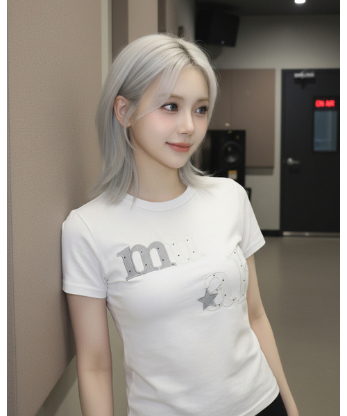 muahmuah（ムーアムーア）の「ドットスターパッチ半袖Tシャツ [6色]（Tシャツ/カットソー・レディース・ホワイト/ブラック/スカイブルー/ネイビー/イエロー/ピンク・FREE）」の11枚目の写真