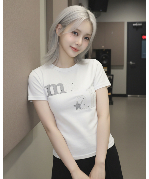 muahmuah（ムーアムーア）の「ドットスターパッチ半袖Tシャツ [6色]（Tシャツ/カットソー・レディース・ホワイト/ブラック/スカイブルー/ネイビー/イエロー/ピンク・FREE）」の12枚目の写真