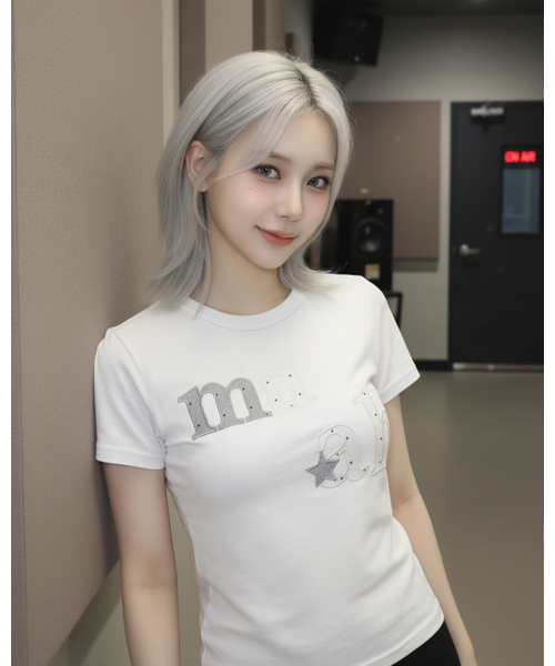 muahmuah（ムーアムーア）の「ドットスターパッチ半袖Tシャツ [6色]（Tシャツ/カットソー・レディース・ホワイト/ブラック/スカイブルー/ネイビー/イエロー/ピンク・FREE）」の13枚目の写真
