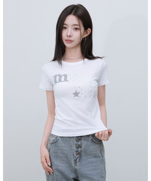 muahmuah（ムーアムーア）の「ドットスターパッチ半袖Tシャツ [6色]（Tシャツ/カットソー・レディース・ホワイト/ブラック/スカイブルー/ネイビー/イエロー/ピンク・FREE）」の14枚目の写真