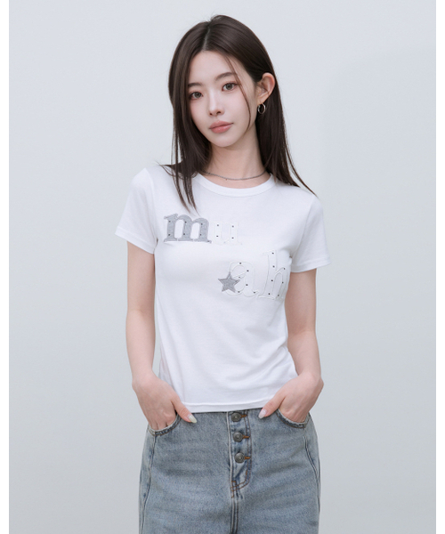 muahmuah（ムーアムーア）の「ドットスターパッチ半袖Tシャツ [6色]（Tシャツ/カットソー・レディース・ホワイト/ブラック/スカイブルー/ネイビー/イエロー/ピンク・FREE）」の15枚目の写真