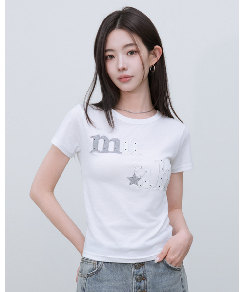muahmuah（ムーアムーア）の「ドットスターパッチ半袖Tシャツ [6色]（Tシャツ/カットソー・レディース・ホワイト/ブラック/スカイブルー/ネイビー/イエロー/ピンク・FREE）」の16枚目の写真