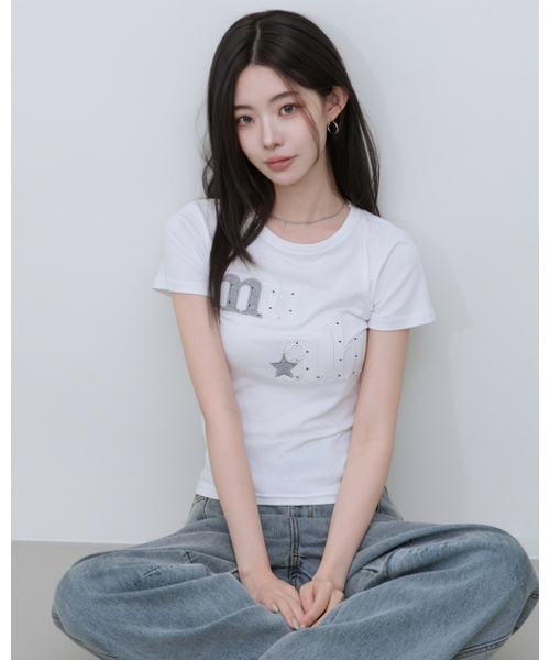 muahmuah（ムーアムーア）の「ドットスターパッチ半袖Tシャツ [6色]（Tシャツ/カットソー・レディース・ホワイト/ブラック/スカイブルー/ネイビー/イエロー/ピンク・FREE）」の17枚目の写真