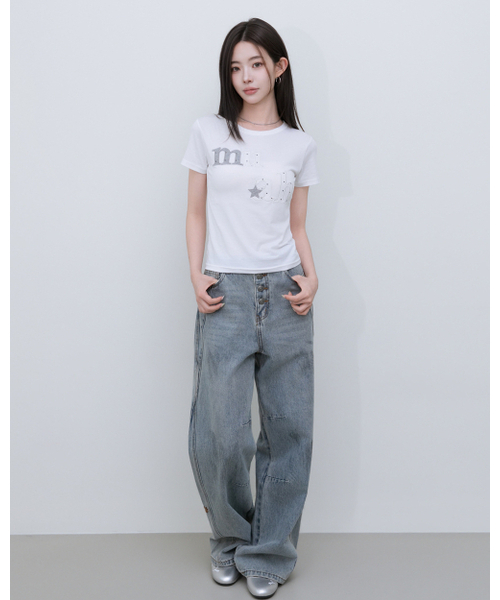 muahmuah（ムーアムーア）の「ドットスターパッチ半袖Tシャツ [6色]（Tシャツ/カットソー・レディース・ホワイト/ブラック/スカイブルー/ネイビー/イエロー/ピンク・FREE）」の18枚目の写真