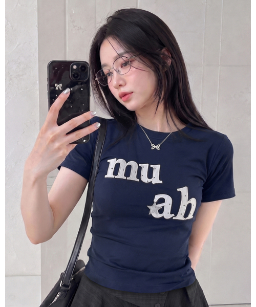 muahmuah（ムーアムーア）の「ドットスターパッチ半袖Tシャツ [6色]（Tシャツ/カットソー・レディース・ホワイト/ブラック/スカイブルー/ネイビー/イエロー/ピンク・FREE）」の8枚目の写真