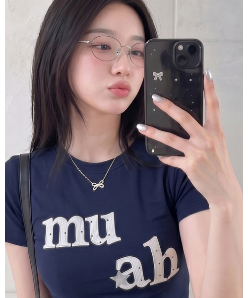 muahmuah（ムーアムーア）の「ドットスターパッチ半袖Tシャツ [6色]（Tシャツ/カットソー・レディース・ホワイト/ブラック/スカイブルー/ネイビー/イエロー/ピンク・FREE）」の11枚目の写真