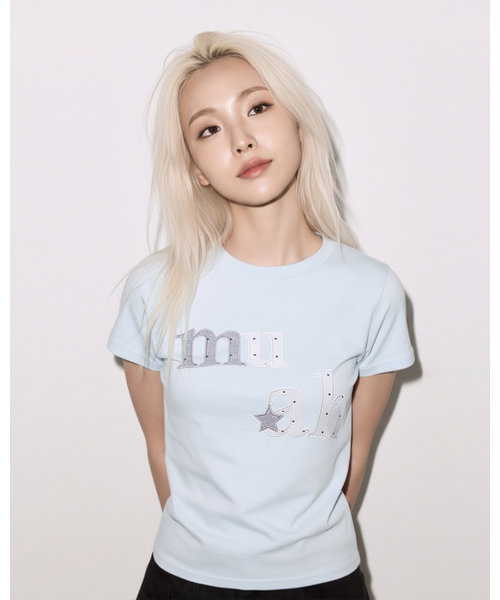 muahmuah（ムーアムーア）の「ドットスターパッチ半袖Tシャツ [6色]（Tシャツ/カットソー・レディース・ホワイト/ブラック/スカイブルー/ネイビー/イエロー/ピンク・FREE）」の22枚目の写真